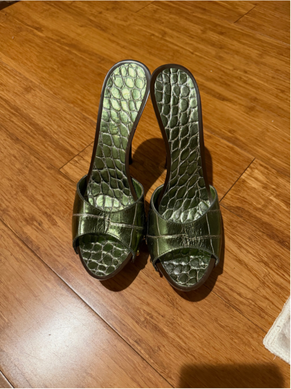 Vintage Y2K Giuseppe Zanotti Metallic Green Croc Embossed Leather Heels Size 7
